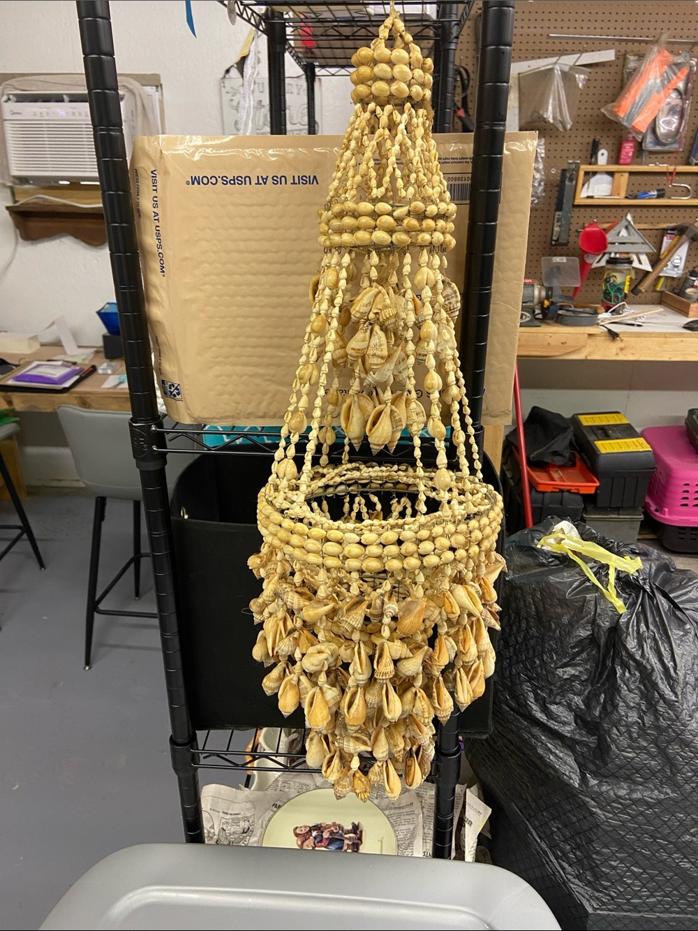 Handmade Shell Beaded Hanging Planter - Yellow